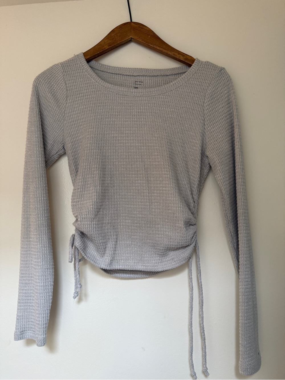 Gilly Hicks Light Gray Waffle Knit Long-Sleeve Side-Tie Top